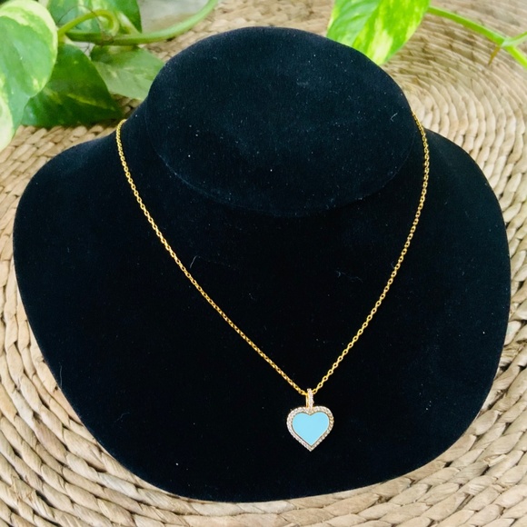 Kate Spade Necklace TAKE HEART 🩷Charming TIFFANY BLUE CZ/ENAMEL GOLD CHAIN - Picture 10 of 11